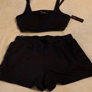 No Boundaries Black Quilted Bra Top and Lounge Shorts Set